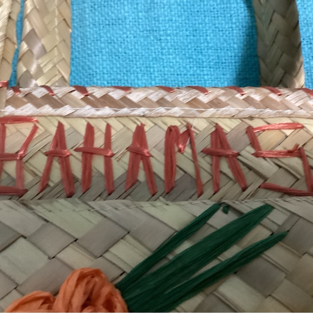 Vintage Bahamas Straw Woven Summer Flower Purse/Bag - Picture 8 of 8